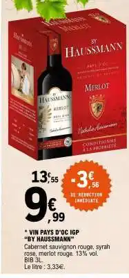E.Leclerc VIN PAYS D’OC IGP “BY HAUSSMANN” offre