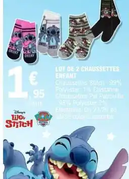 E.Leclerc LOT DE 2 CHAUSSETTES ENFANT offre