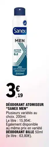 E.Leclerc DÉODORANT ATOMISEUR “SANEX MEN” offre