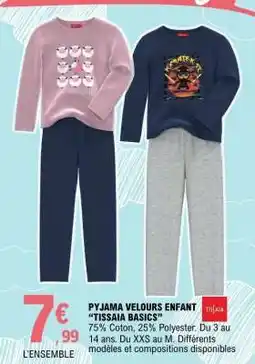 E.Leclerc PYJAMA VELOURS ENFANT TISSAIA BASICS offre