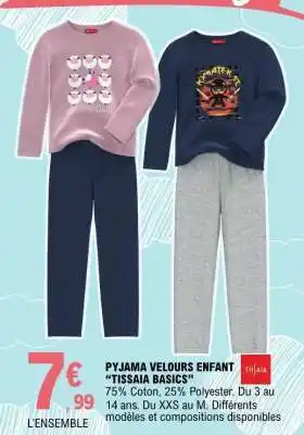 E.Leclerc PYJAMA VELOURS ENFANT TISSAIA BASICS offre