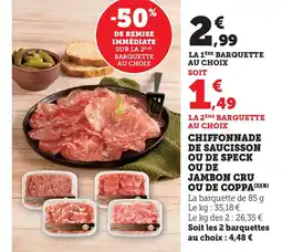 Super U Chiffonnade de saucisson ou de speck ou de jambon cru ou de coppa offre