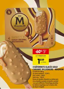 Supeco MAGNUM 4 bâtonnets glacés gold caramel billionaire offre