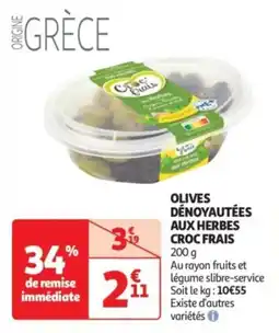 Auchan Supermarché Olives dénoyautées aux herbes croc frais offre