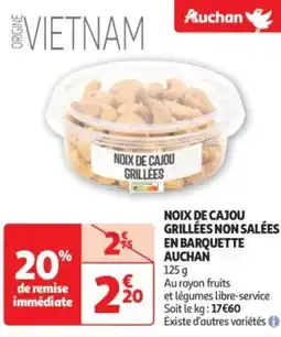 Auchan Supermarché Noix de cajou grillées non salées en barquette auchan offre