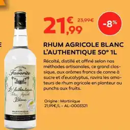 Cabesto Rhum agricole blanc l'authentique 50° offre