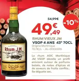Cabesto Rhum vieux jm vsop 4 ans 43° offre