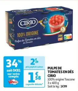 Auchan Supermarché Pulpe de tomates en dés cirio offre