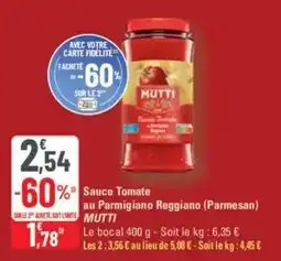 G20 Sauce tomate au parmigiano reggiano parmesan mutti offre