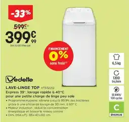 Pulsat VEDETTE Lave-linge top vt6522q offre