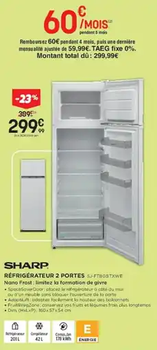 Pulsat SHARP Réfrigérateur 2 portes sj-ftb03txwe offre