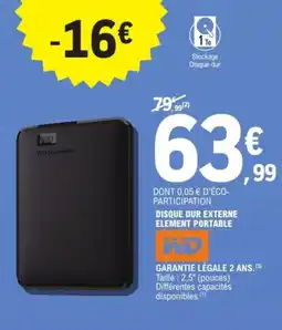 E.Leclerc Espace Culturel WD Disque dur externe element portable offre