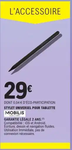 E.Leclerc Espace Culturel MOBILIS Stylet universel pour tablette offre