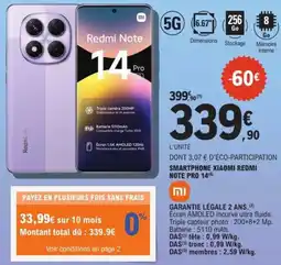 E.Leclerc Espace Culturel REDMI Smartphone xiaomi redmi note pro 14 offre