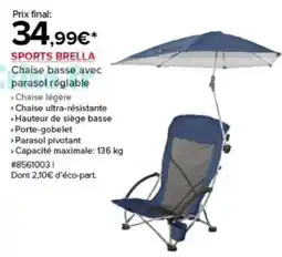 Costco SPORTS BRELLA Chaise basse avec ti-C parasol réglable offre