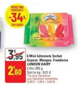 G20 6 mini bâtonnets sorbet goyave mangue framboise london dairy offre