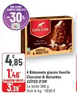 G20 4 bâtonnets glacés vanille chocolat & noisettes cotes d'or offre
