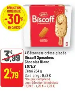 G20 4 bâtonnets crème glacée biscoff speculoos chocolat blanc lotus offre