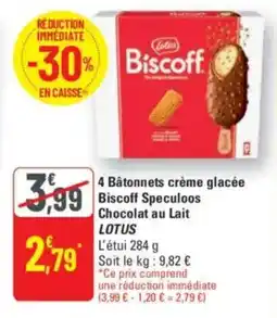 G20 4 bâtonnets crème glacée biscoff speculoos chocolat au lait lotus offre