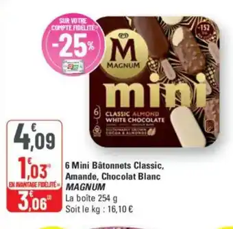 G20 6 mini bâtonnets classic amande chocolat blanc magnum offre