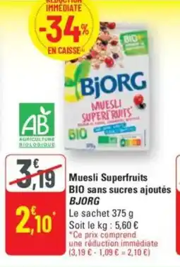 G20 Muesli superfruits bio sans sucres ajoutés bjorg offre