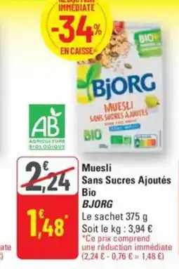 G20 Muesli sans sucres ajoutés bjorg offre