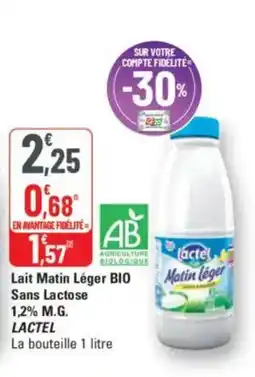 G20 Lait matin léger bio sans lactose 1.2% m.g. lactel offre