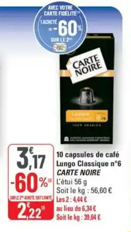 G20 10 capsules de café espresso classique n°7 intense n°9 carte noire offre