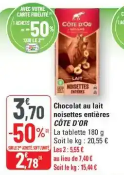 G20 Chocolat au lait noisettes entières côte d'or offre