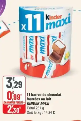 G20 11 barres de chocolat fourrées au lait kinder maxi offre