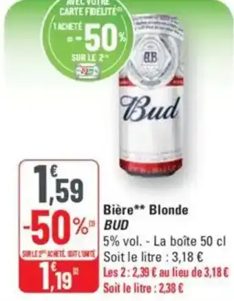 G20 Bière blonde bud offre