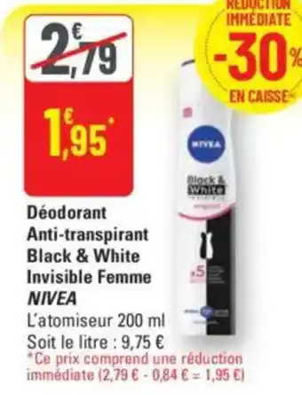 G20 Déodorant anti-transpirant black & white invisible femme nivea offre