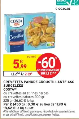 Intermarché COSTA Crevettes panure croustillante asc surgelées offre