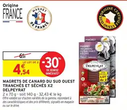 Intermarché Magrets de canard du sud ouest tranchés et séchés x2 delpeyrat offre