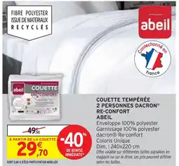 Intermarché ABEIL Couette tempérée 2 personnes dacron re-confort offre