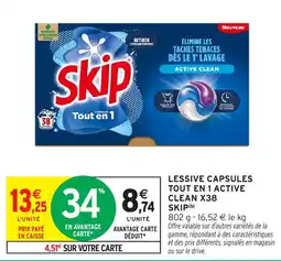 Intermarché Lessive capsules tout en 1 active clean x38 skip offre