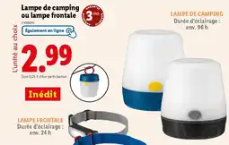 Lidl Lampe de camping GARANTE ou lampe frontale offre