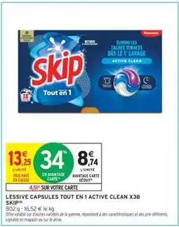 Intermarché Hyper Lessive capsules tout en 1 active clean x38 skip offre