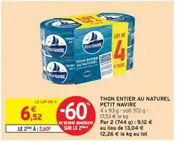 Intermarché Thon entier au naturel 'Petit Navire' offre