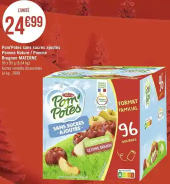 Géant Casino Materne pom’potes sans sucres ajoutés pomme nature / pomme brugnon offre