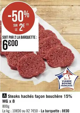 Steaks hachés façon bouchère 15% mg x 8