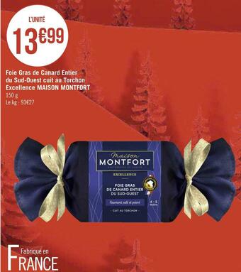 Géant Casino Maison montfort foie gras de canard entier du sud-ouest cuit au torchon excellence offre