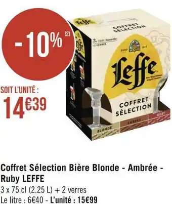 Géant Casino Leffe coffret sélection bière blonde - ambrée - ruby offre