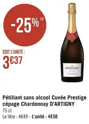 Géant Casino D’artigny pétillant sans alcool cuvée prestige cépage chardonnay offre