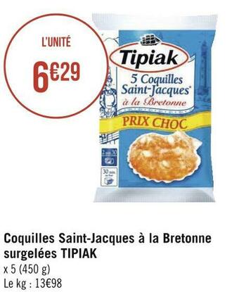 Géant Casino Tipiak coquilles saint-jacques à la bretonne surgelées offre