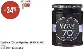 Géant Casino Leonce blanc confiture 70% de myrtilles offre