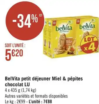 Géant Casino Lu belvita petit déjeuner miel & pépites chocolat offre