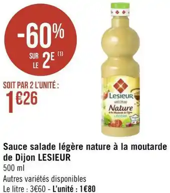 Géant Casino Lesieur sauce salade légère nature à la moutarde de dijon offre