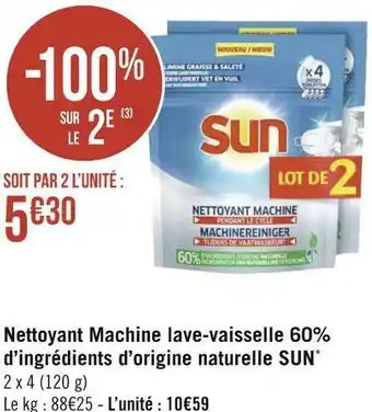 Sun nettoyant machine lave-vaisselle 60% d’ingrédients d’origine naturelle*
