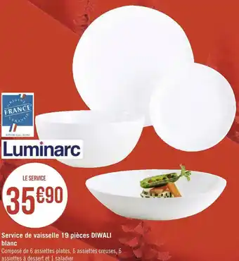 Luminarc service de vaisselle 19 pièces diwali blanc